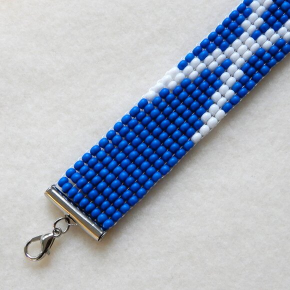 Scotland Scottish flag bead bracelet, handmade, adjustable length, seed beads - Picture 2 of 4